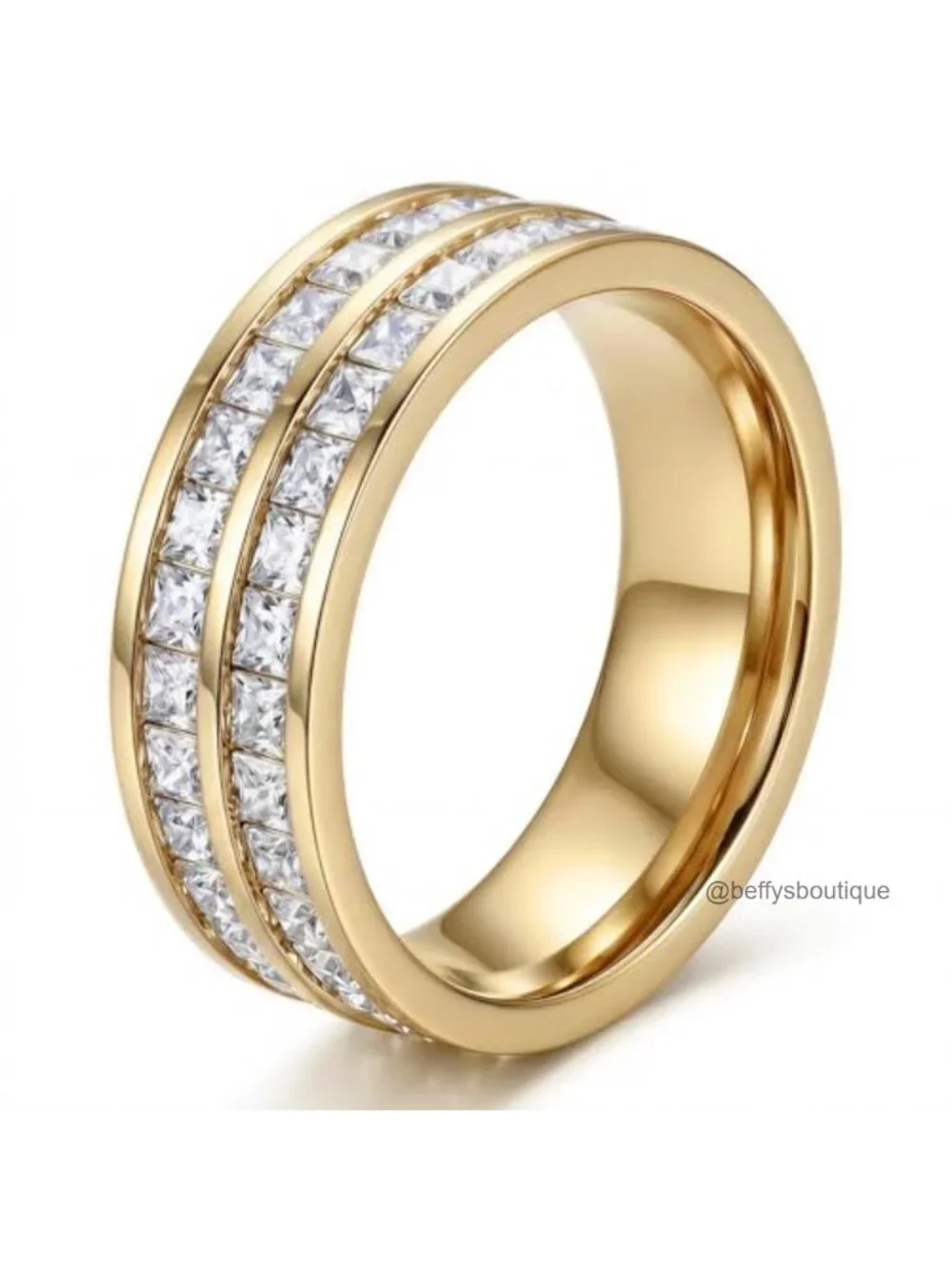 Stainless Steel Gold Plated Cubic Zirconia Eternity Band Ring for Women